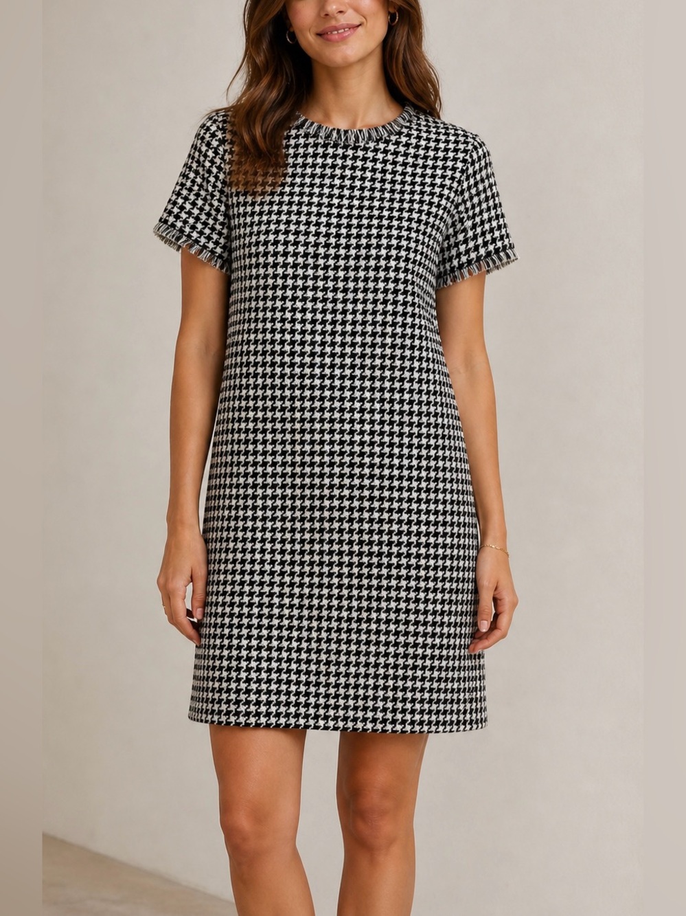 Violets & Roses Houndstooth Sheath Dress Size 12 Academia Preppy Black & White